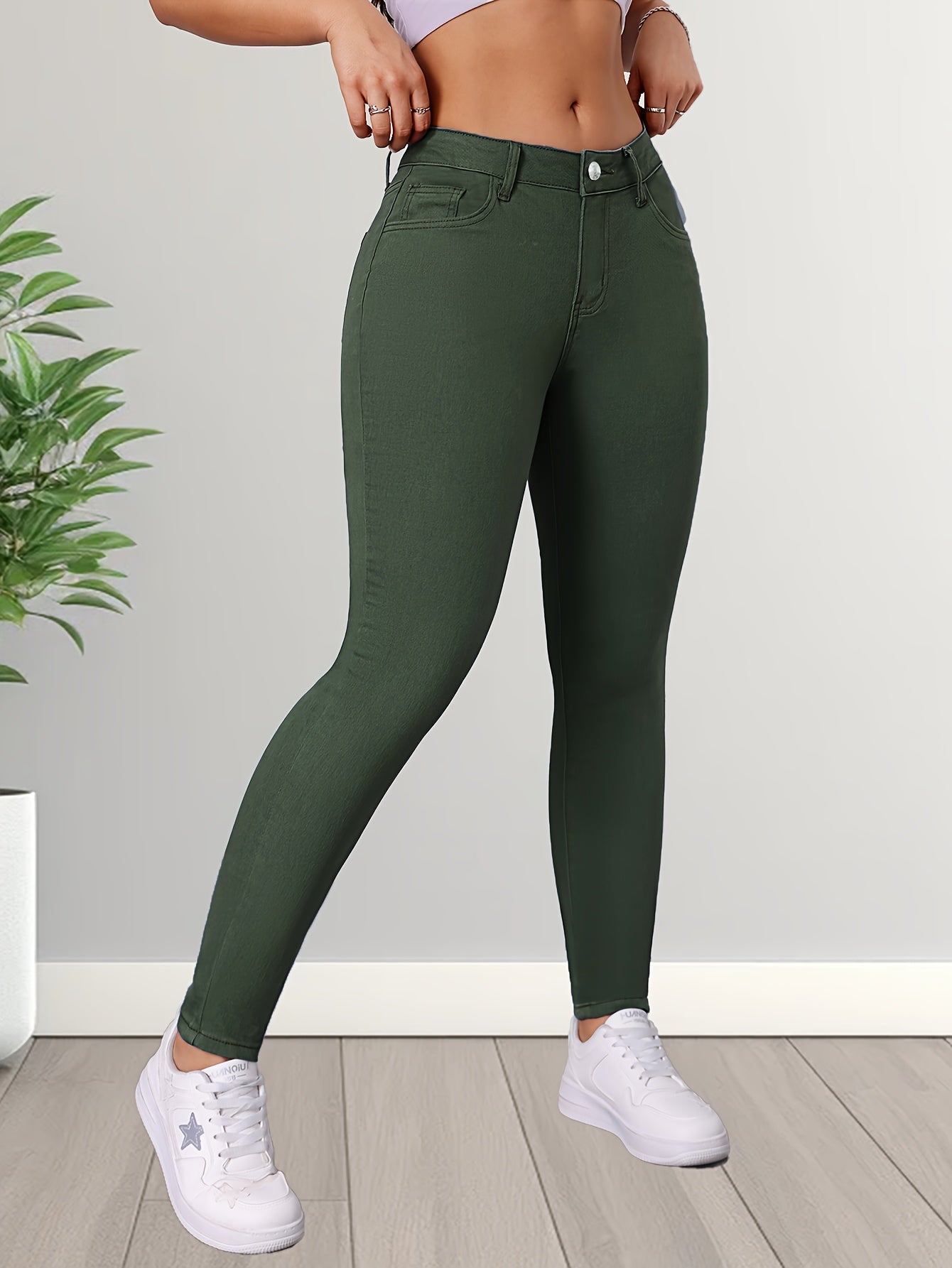 Groene hoge taille skinny jeans - flatterende pasvorm voor elke gelegenheid