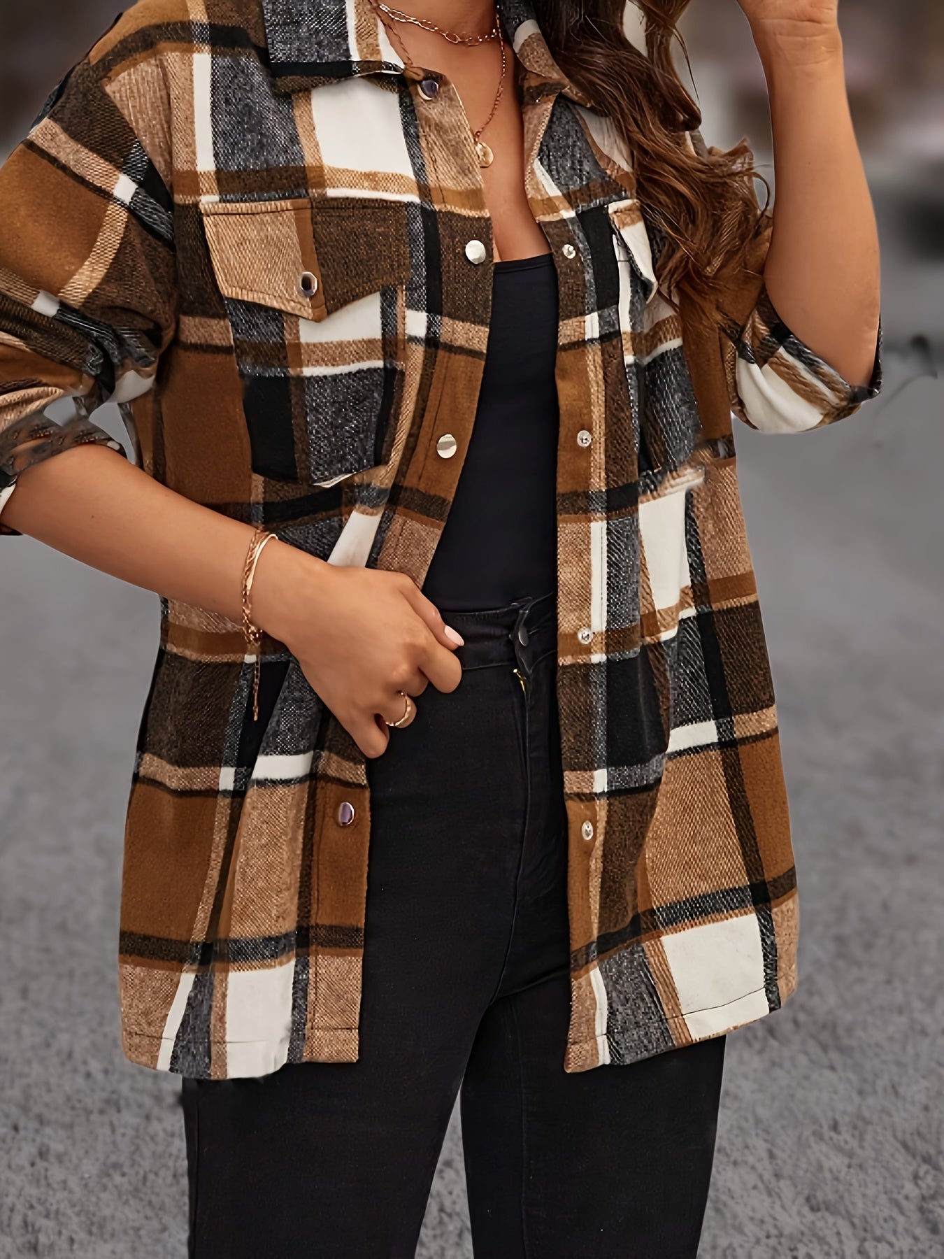 Gemêleerde kleurcheck overhemd - veelzijdige lange mouwen dames overshirt