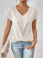 Dames v-hals t-shirt met twistdetail - stijlvolle kortekorte blouse voor een casual look
