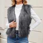 Faux faux fur vest - trendy gelaagde jas voor dames