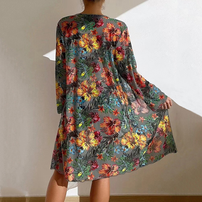 3-delige vrouwen bikini set met tropische print - hoge taille zwemkleding met sheer cover-up voor zonnige stranddagen