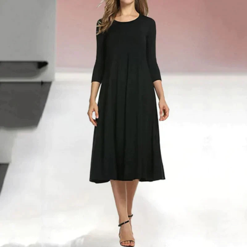 Dames midi jurk - flared hem voor een relaxte stijl - gezellige jurk met driekwartmouwen