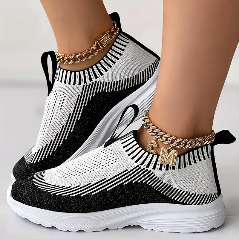 Dames slip-on sneakers - gezellige gebreide sportieve schoenen