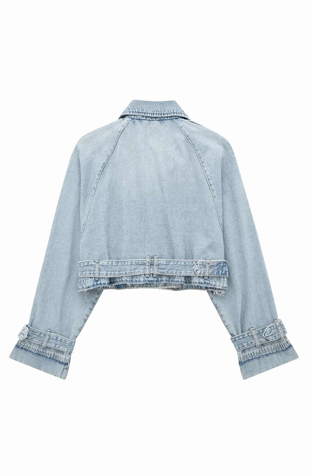 Denim bikers jacket - blauwe dames denimjas in een modern cropped model