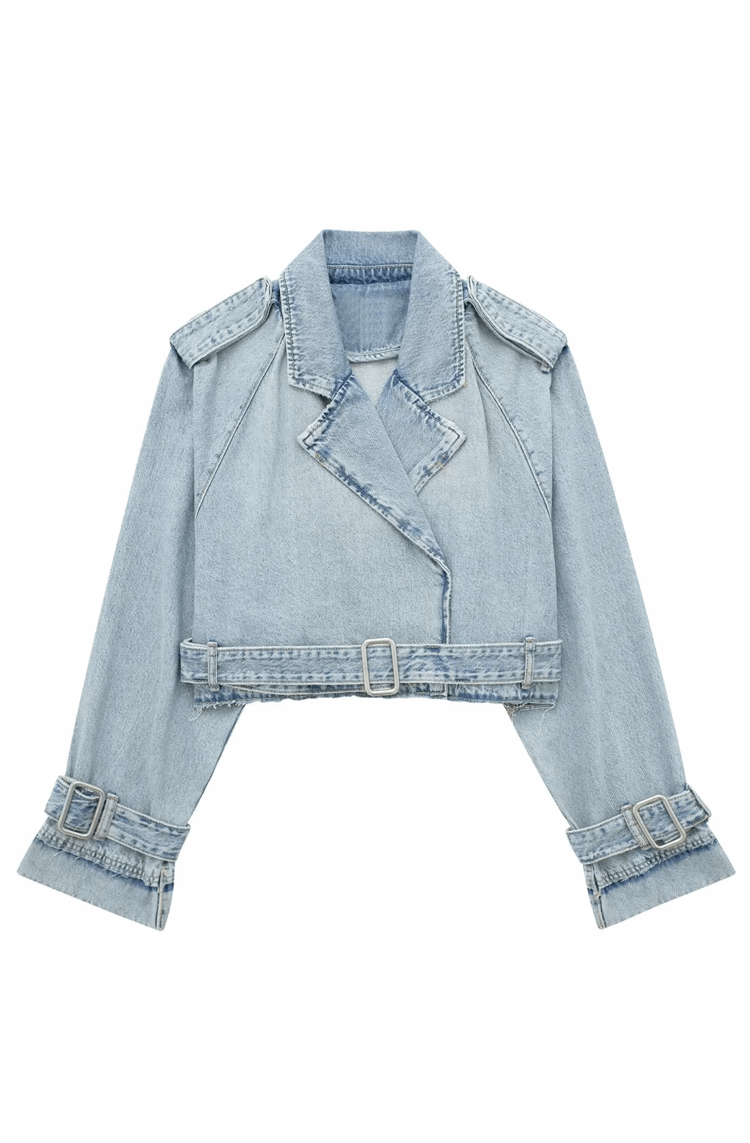 Denim bikers jacket - blauwe dames denimjas in een modern cropped model