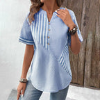 Dames gestreepte blouse - relaxte button-down top in lichtblauw voor dagelijks gebruik