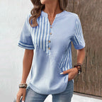 Dames gestreepte blouse - relaxte button-down top in lichtblauw voor dagelijks gebruik