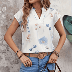 Dames bloempot blouse - elegante witte top voor casual uitjes - lichtgewicht, ademende stof
