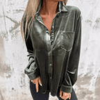 Dames fluwelen blouse elegante lange mouwen - zachte stof voor casual of chique gelegenheden