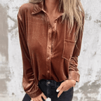 Dames fluwelen blouse elegante lange mouwen - zachte stof voor casual of chique gelegenheden