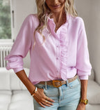 Dames casual blouse met ruches - stijlvolle lichtgewicht button-up top voor diverse gelegenheden