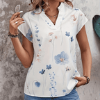 Dames bloempot blouse - elegante witte top voor casual uitjes - lichtgewicht, ademende stof