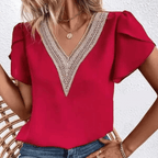 Damesblouse met kantdetails - elegante everyday wear met stijlvol korte mouwen