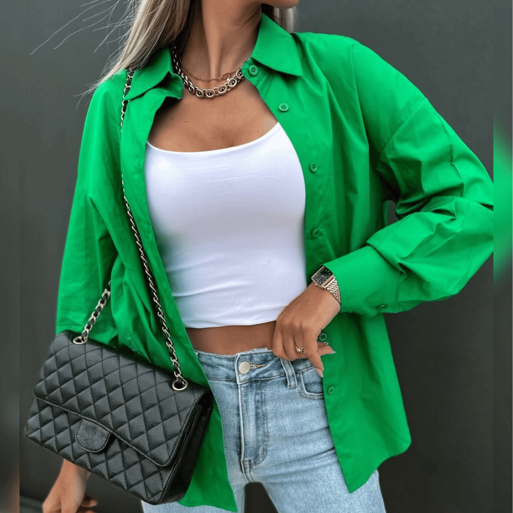 Dames oversized blouse van katoenmix voor dagelijkse casual looks - losse shirt voor vrouwen