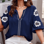 Dames geborduurde blouse - lichte bloemen top voor moeiteloze zomerstijl