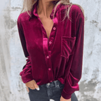 Dames fluwelen blouse elegante lange mouwen - zachte stof voor casual of chique gelegenheden