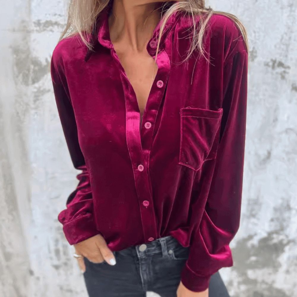 Dames fluwelen blouse elegante lange mouwen - zachte stof voor casual of chique gelegenheden