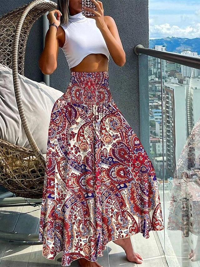 Maxi rok - elegante hoge taille damesrok met tropische print