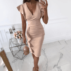 Dames bodycon jurk met ruffle detail - elegante v-hals avondmode voor speciale gelegenheden
