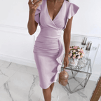 Dames bodycon jurk met ruffle detail - elegante v-hals avondmode voor speciale gelegenheden