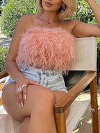 Bandeau top met veren details - trendy dames crop top