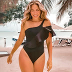 Badpak met hoge uitsnijding schouder - Bakkermode.nl