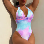 Tie-dye badpak met halternek en diepe V-hals - Bakkermode.nl