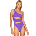 Paarse asymmetrische badpak met uitsparingen - Bakkermode.nl