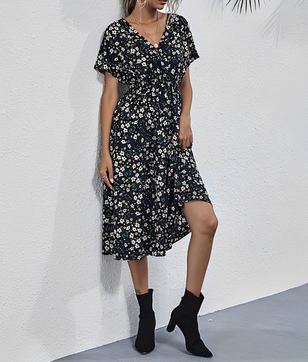 Bloemen jurk tot de knie - elegante midi damesmode