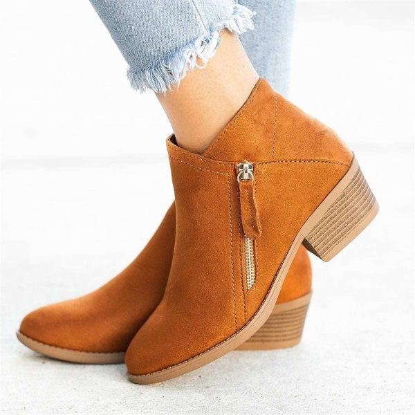 Dames suede enkellaarsjes met dubbele rits - trendy chunky laarsjes voor casual en chique gelegenheden