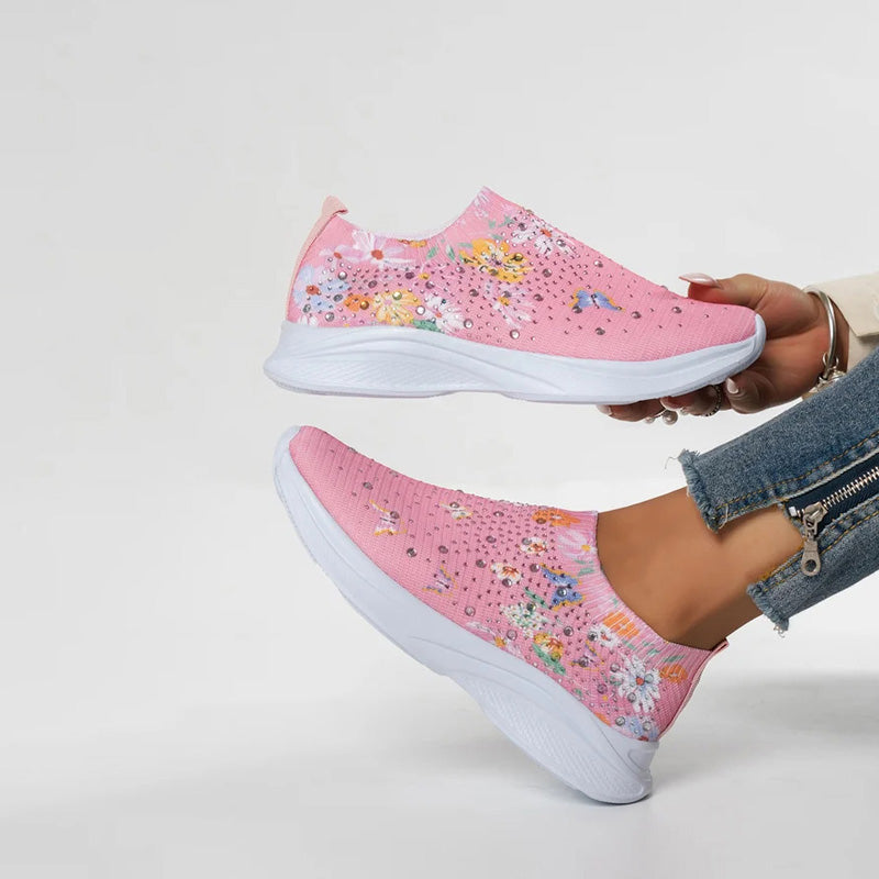 Orthopedische sneakers - dames slip-on schoenen met bloemenpatroon