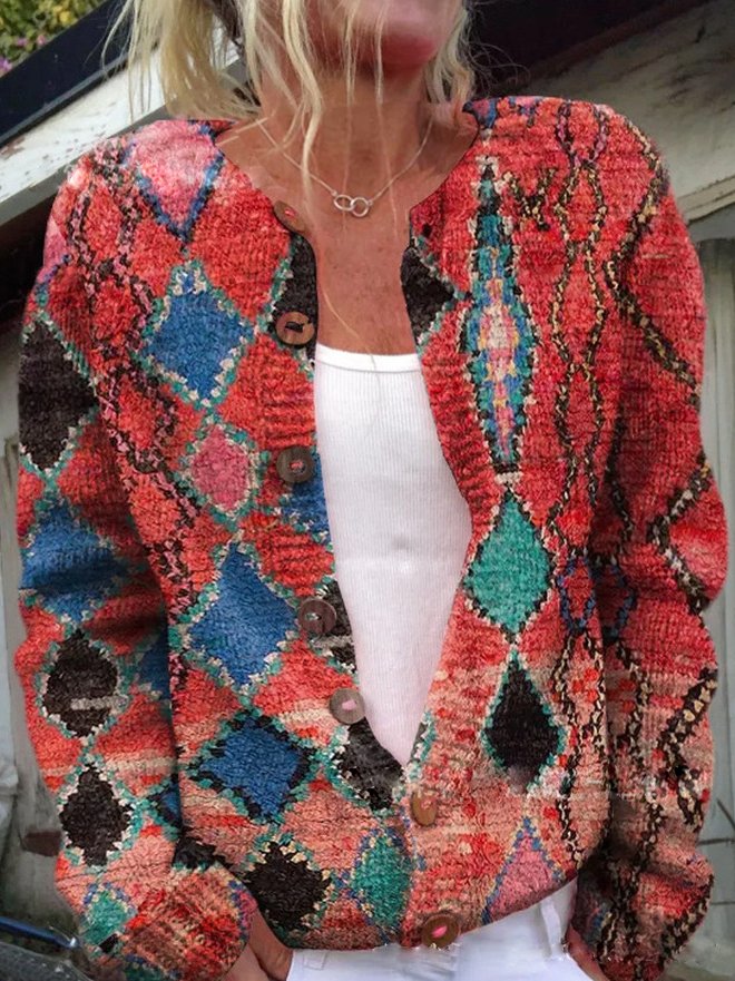 Gebloemde cardigan - gebreide damestrui met knoopdetails - Bakkermode.nl