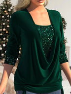 Dames sequined top - stijlvolle gedrapeerde blouse met sprankelende details