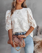 Dames bloemen chiffon blouse - stijlvolle top met pofmouwen voor een verfijnde look