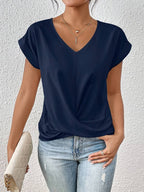Dames v-hals t-shirt met twistdetail - stijlvolle kortekorte blouse voor een casual look