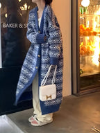 Blauwe lange gebreide cardigan - trendy oversized damestrui - Bakkermode.nl