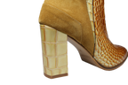 Hoge hak enkellaarsjes - onberispelijke slangenprint suède dames laarzen in goud