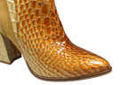 Hoge hak enkellaarsjes - onberispelijke slangenprint suède dames laarzen in goud