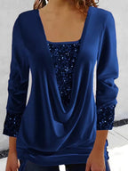 Dames sequined top - stijlvolle gedrapeerde blouse met sprankelende details