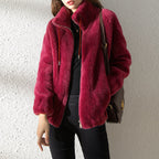 Dames fleece cardigan - warme hoge kraag sweater met dubbelzijdige fleece - Bakkermode.nl