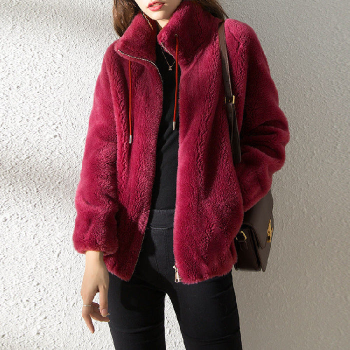 Dames fleece cardigan - warme hoge kraag sweater met dubbelzijdige fleece - Bakkermode.nl