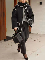 Elegante wollen damesjas - oversized warme winterjas met chique omslagkraag - Bakkermode.nl