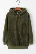 Warme fleece hoodie - oversized dames trui met halve rits en capuchon - Bakkermode.nl
