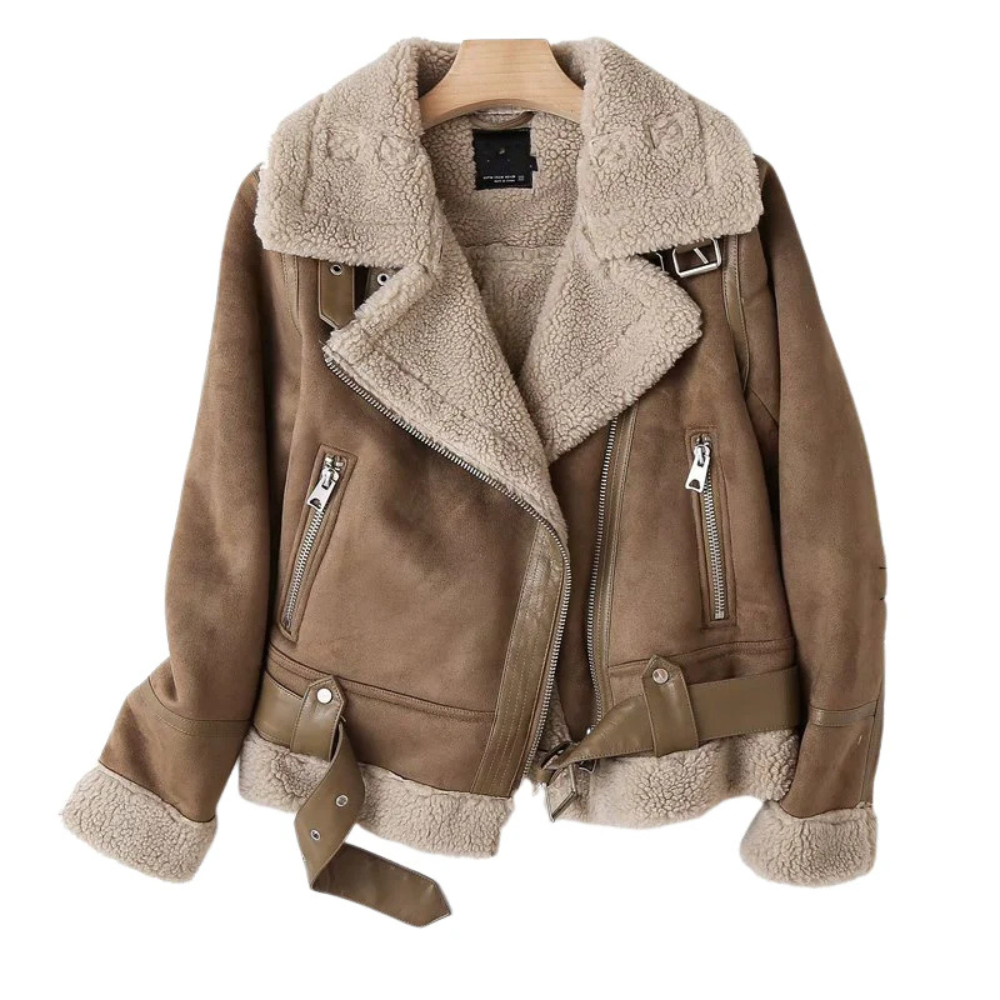 Shearling bikerjack - stijlvolle damesjas van suède - Bakkermode.nl