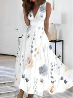 Floral maxi jurk - elegante v-hals bloemenjurk voor dames