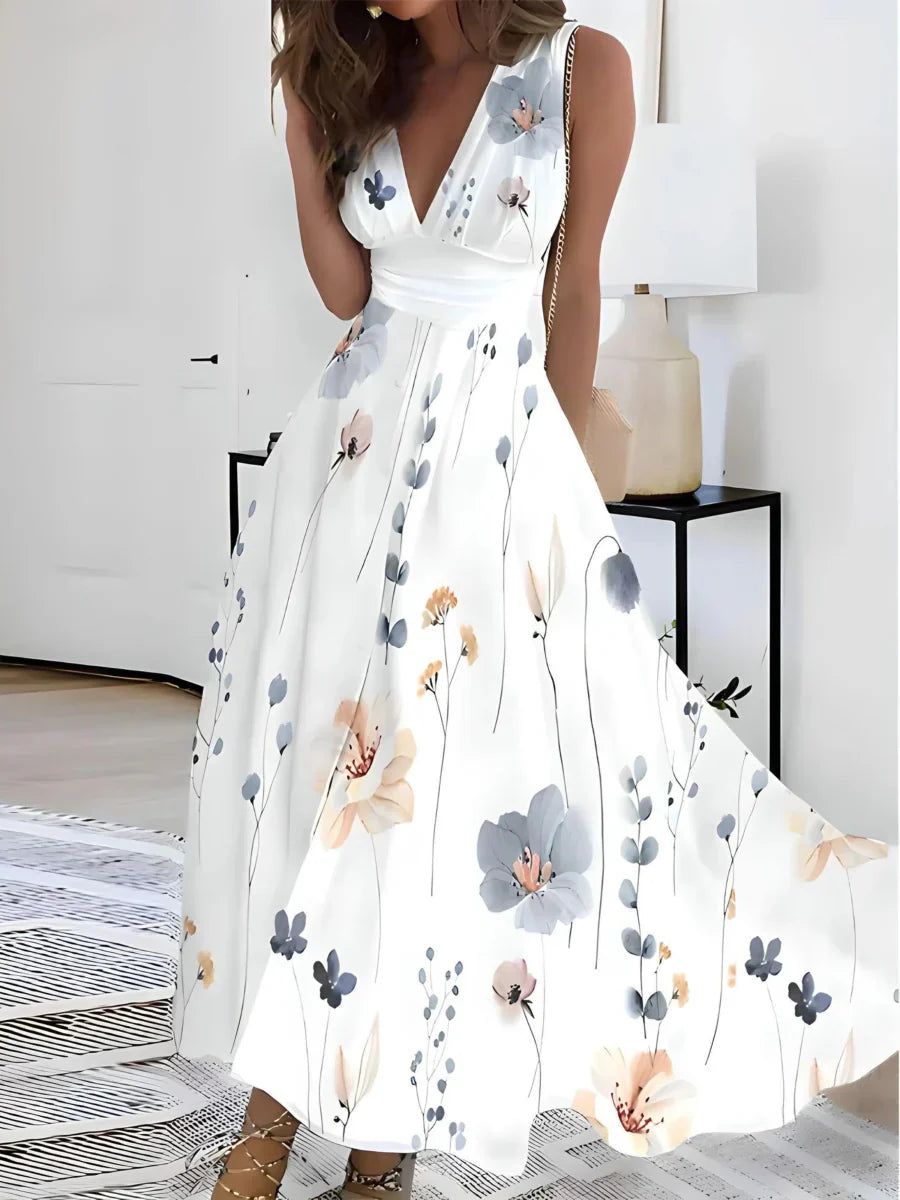 Floral maxi jurk - elegante v-hals bloemenjurk voor dames