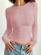 Langsleeve getailleerde dames top - stijlvolle stretch top