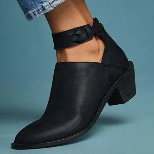Leren enkelboots - trendy dames enkellaarsjes met rits en gespsluiting