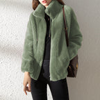 Dames fleece cardigan - warme hoge kraag sweater met dubbelzijdige fleece - Bakkermode.nl