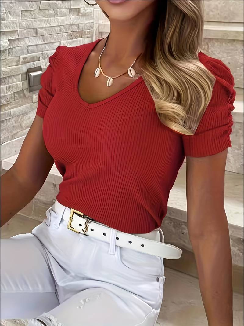 Geribbelde t-shirt - elegante dames zomer top